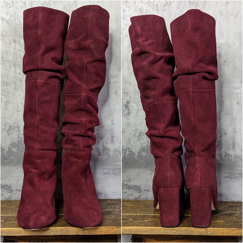 Steve Madden Faola suede slouch tall boots, burgundy, size 11 - Picture 2 of 11